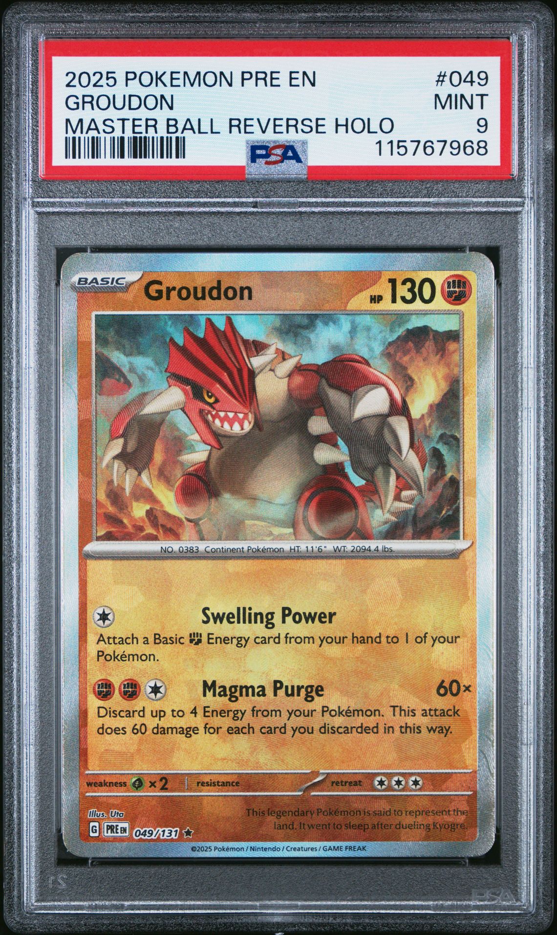 2025 Pokemon Pre En-Prismatic Evolutions Groudon #049 (Master Ball Reverse Holo) Mint 9 front