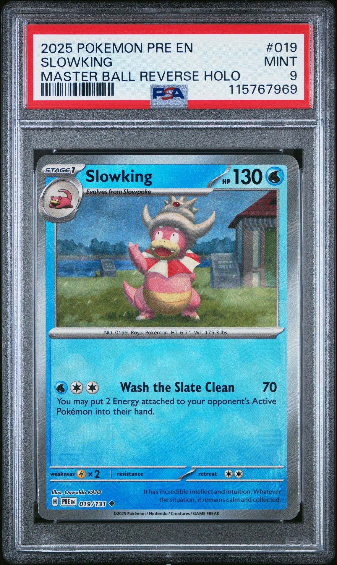 2025 Pokemon Pre En-Prismatic Evolutions Slowking #019 (Master Ball Reverse Holo) Mint 9 front