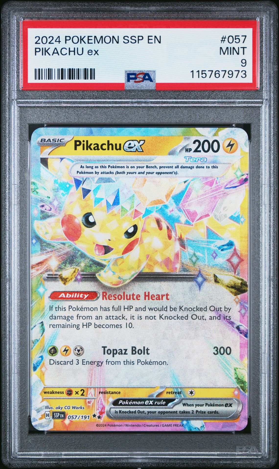 2024 Pokemon Ssp En-Surging Sparks Pikachu Ex #057 Mint 9 front