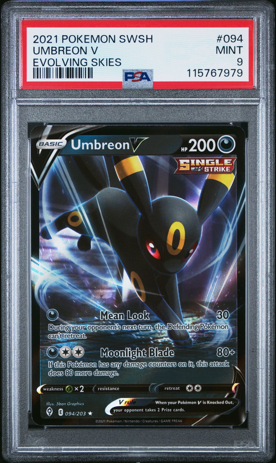 2021 Pokemon Sword & Shield Evolving Skies Umbreon V #094 (Evolving Skies) Mint 9 front