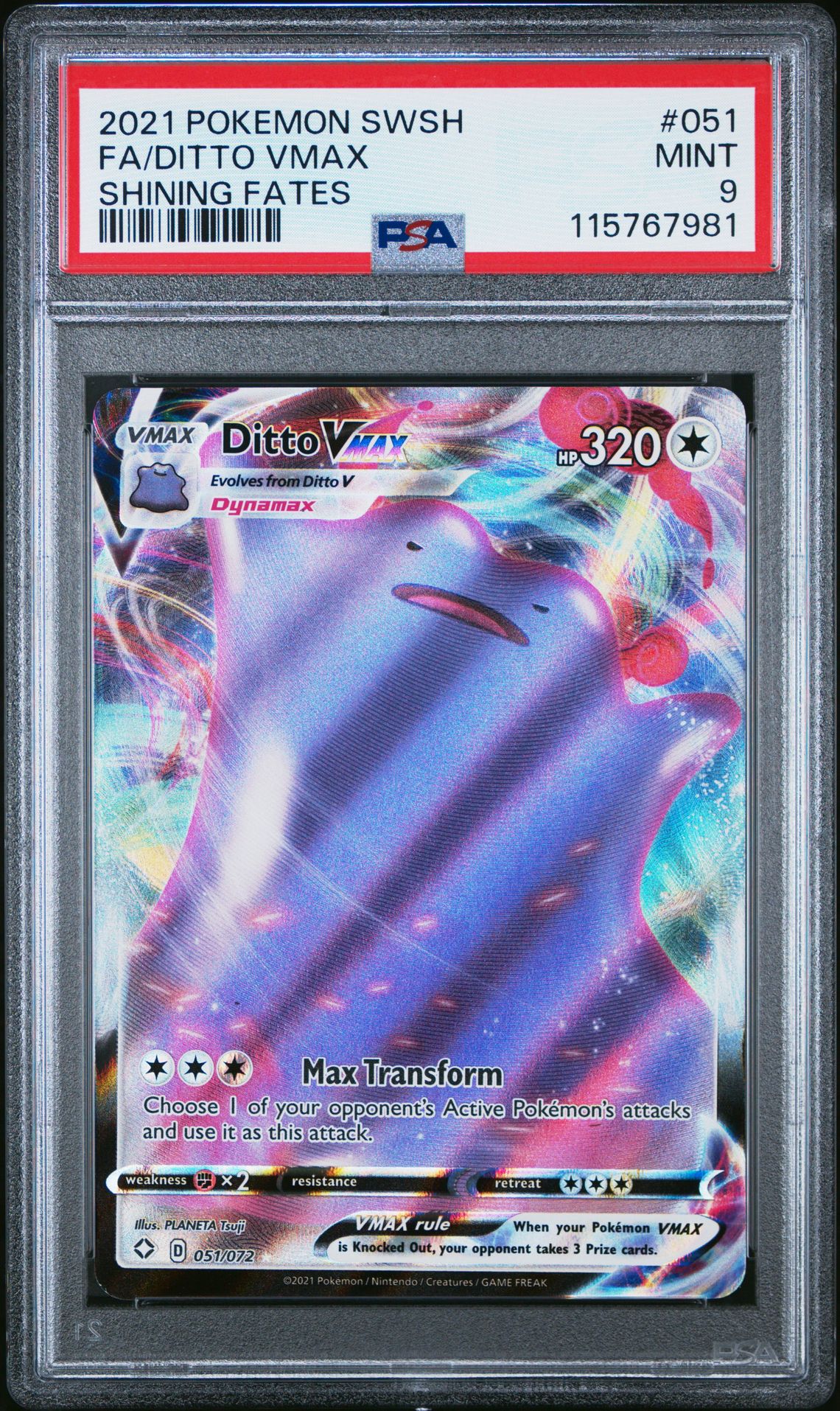 2021 Pokemon Sword & Shield Shining Fates Fa/Ditto Vmax #051 (Shining Fates) Mint 9 front