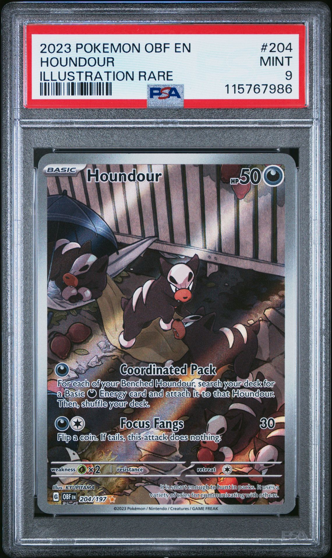 2023 Pokemon Obf En-Obsidian Flames Houndour #204 (Illustration Rare) Mint 9 front