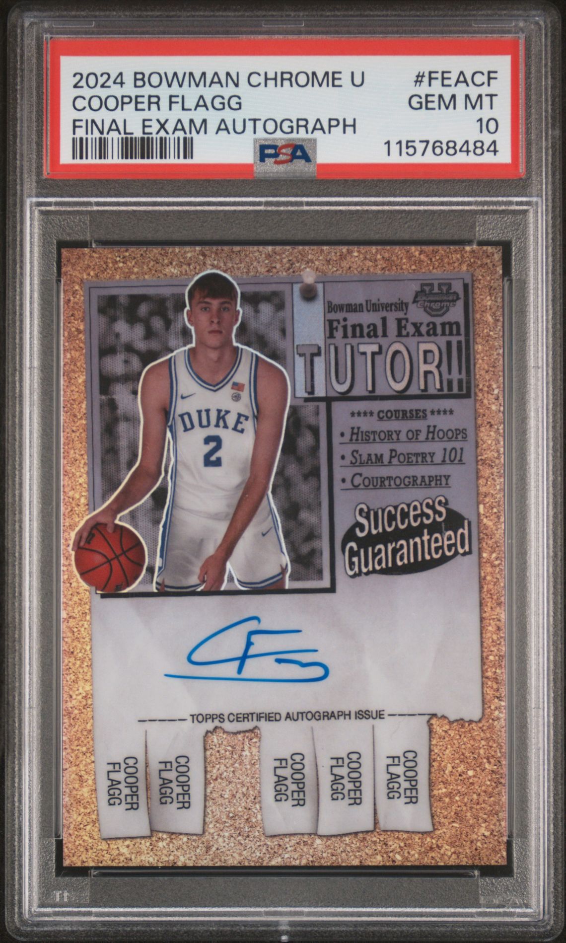 2024 Bowman Chrome University Final Exam Autographs Cooper Flagg #Feacf Gem Mt 10 front