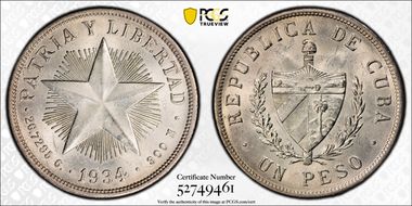 1934 Peso KM-15.2  Ag MS63