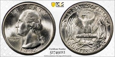 1934 25C Medium Motto MS65