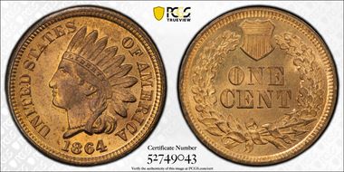 1864 1C Bronze MS65RB