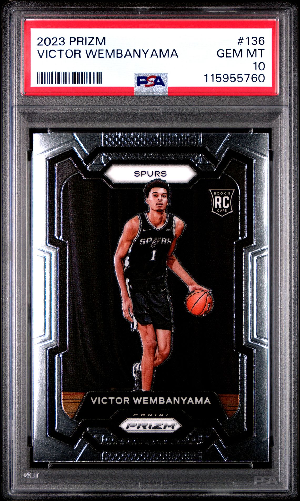 2023 Panini Prizm Victor Wembanyama #136 Gem Mt 10 front view - PSA graded GEM MT 10