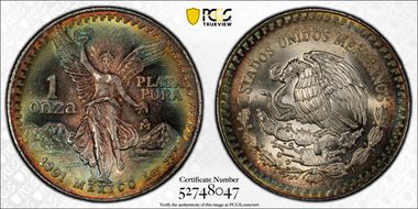 1991-Mo Onza Libertad Ag T1 - PLATA PURA MS68