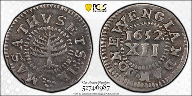 1652 Shilling Pine Tree, Small Planchet N1