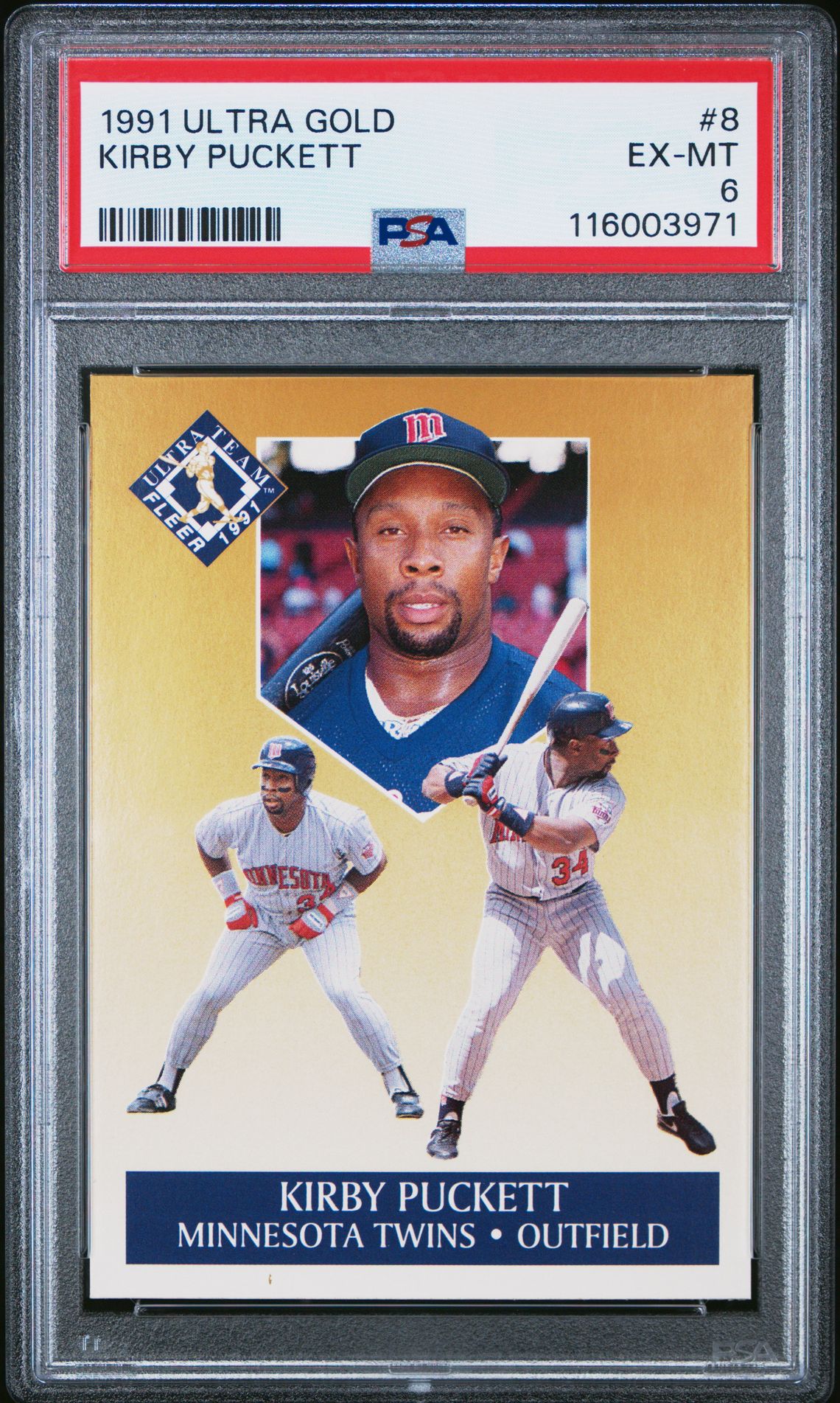 1991 Ultra Gold Kirby Puckett #8 Ex-Mt 6 front