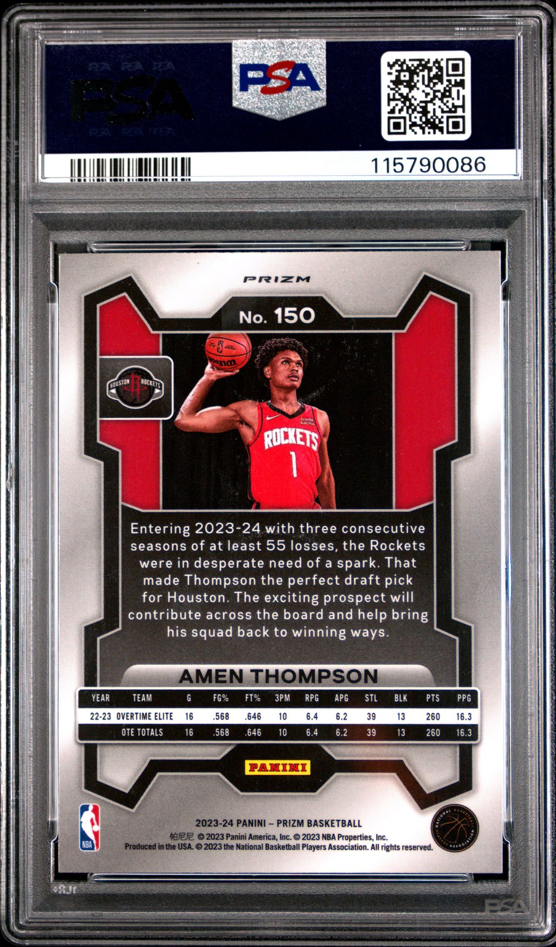 2023 Panini Prizm Amen Thompson #150 (Ice) Gem Mt 10 back