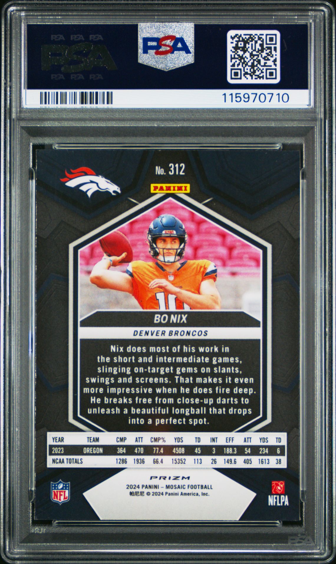 2024 Panini Mosaic Bo Nix #312 (Red) Mint 9 back