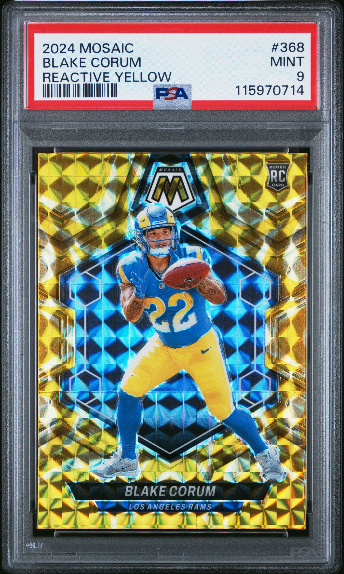 2024 Panini Mosaic Blake Corum #368 (Reactive Yellow) Mint 9 front