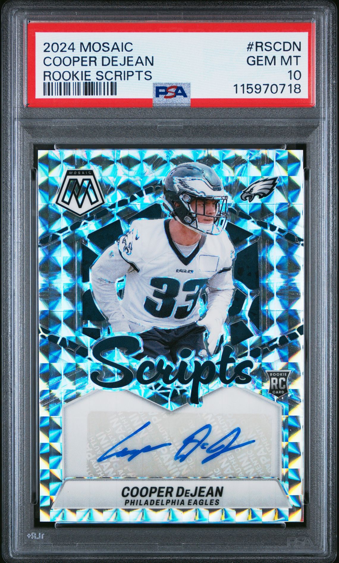 2024 Panini Mosaic Rookie Scripts Cooper Dejean #Rscdn Gem Mt 10 front