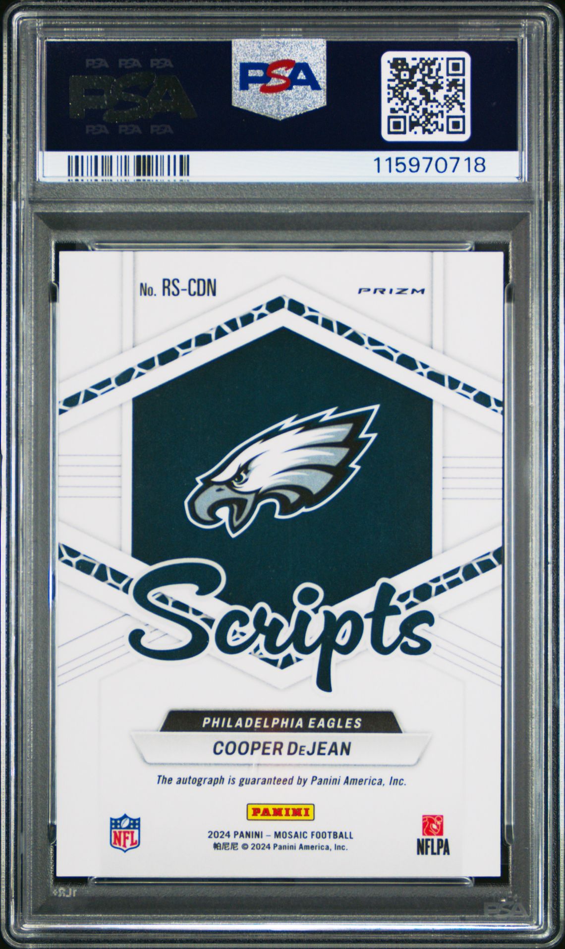 2024 Panini Mosaic Rookie Scripts Cooper Dejean #Rscdn Gem Mt 10 back