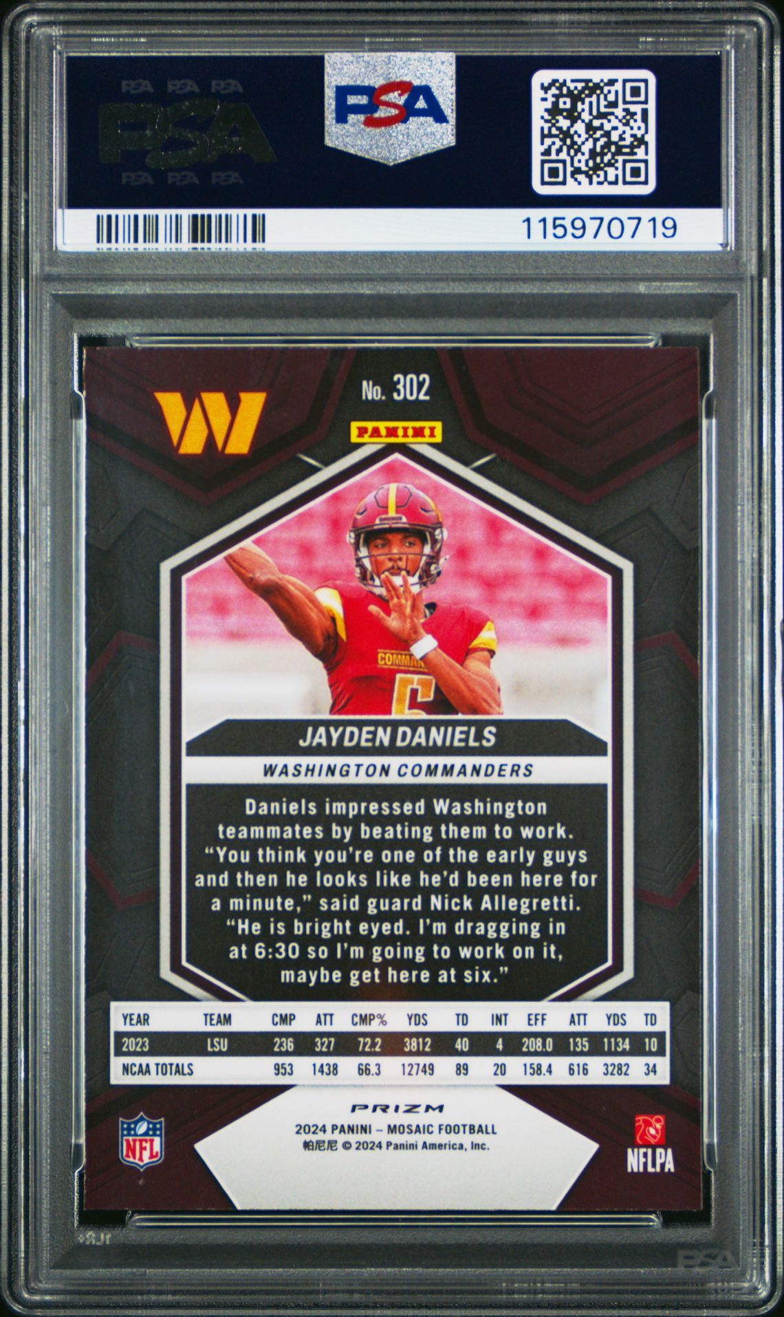 2024 Panini Mosaic Jayden Daniels #302 (Mosaic) Gem Mt 10 back