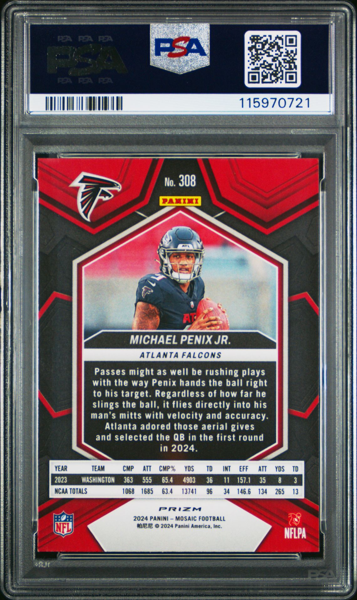 2024 Panini Mosaic Michael Penix Jr. #308 (Red & Green Choice) Mint 9 back