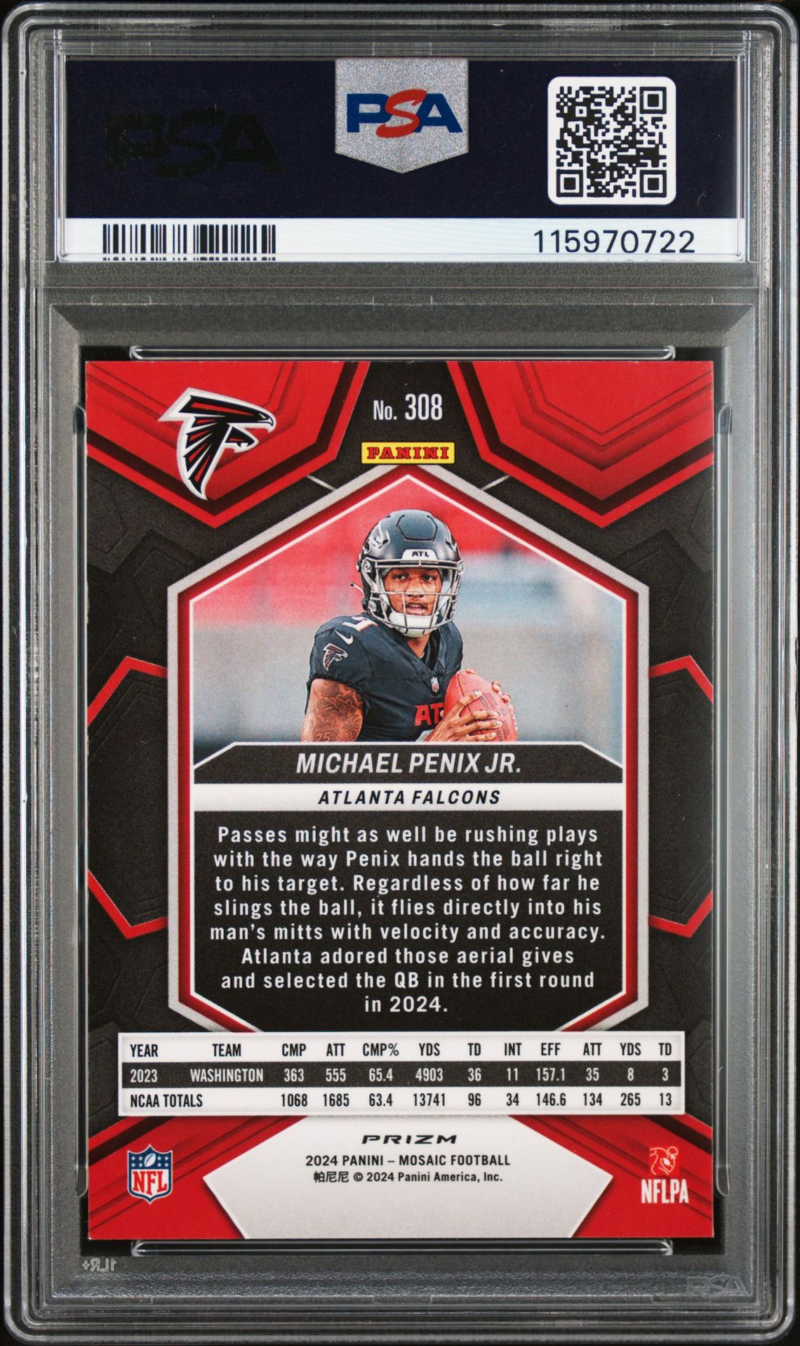 2024 Panini Mosaic Michael Penix Jr. #308 (Mosaic) Mint 9 back
