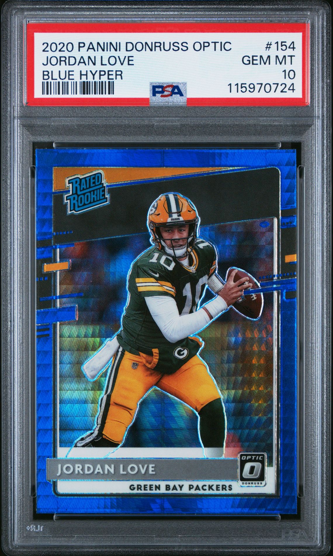 2020 Panini Donruss Optic Jordan Love #154 (Blue Hyper) Gem Mt 10 front