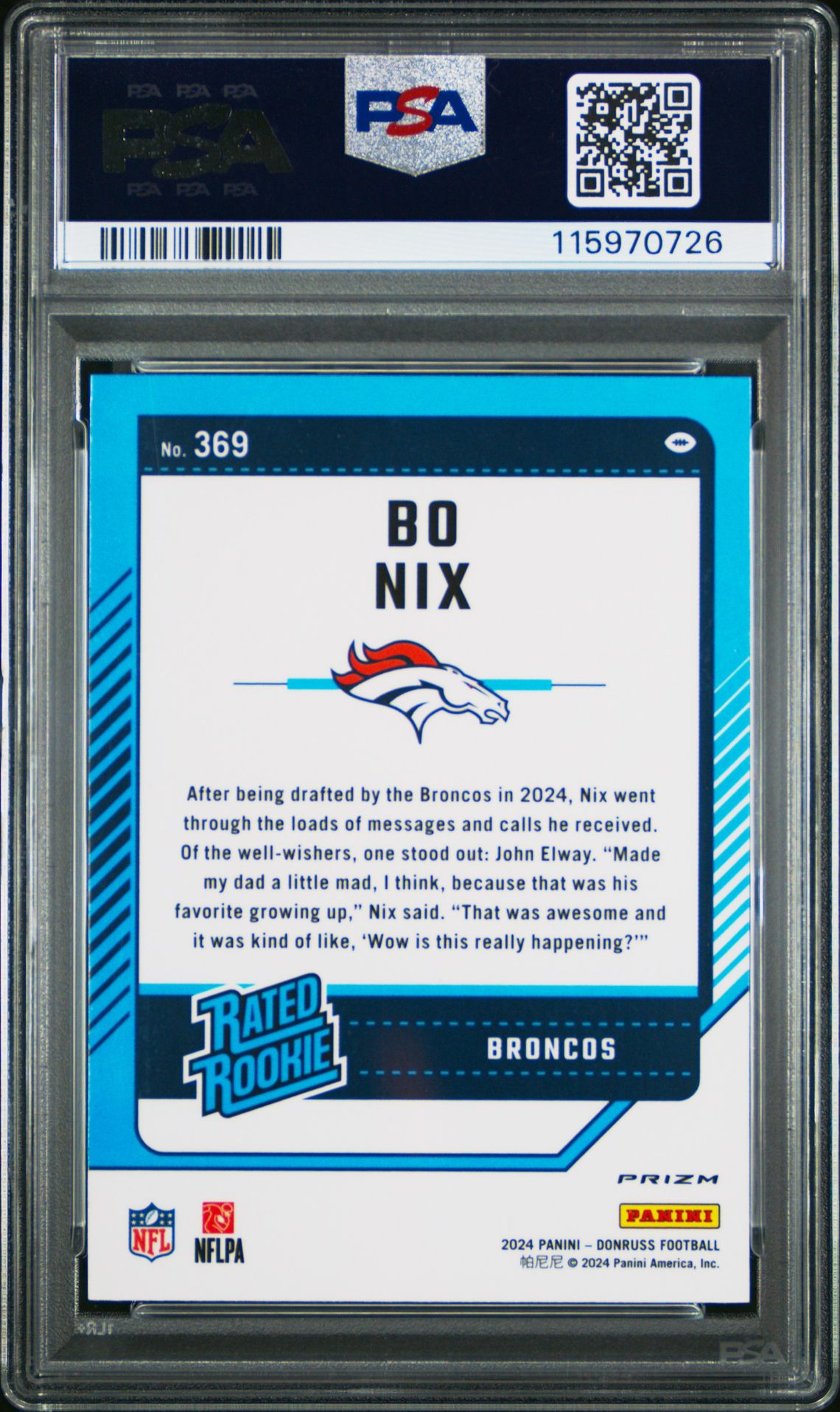 2024 Panini Donruss Bo Nix #369 (Optic Preview-Blue Scope) Mint 9 back
