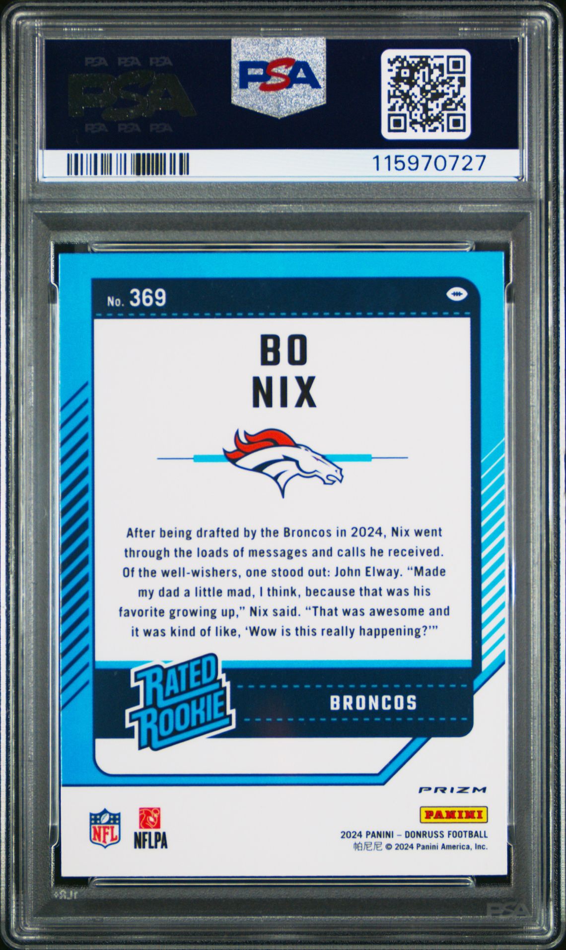 2024 Panini Donruss Bo Nix #369 (Optic Preview-Blue Scope) Mint 9 back