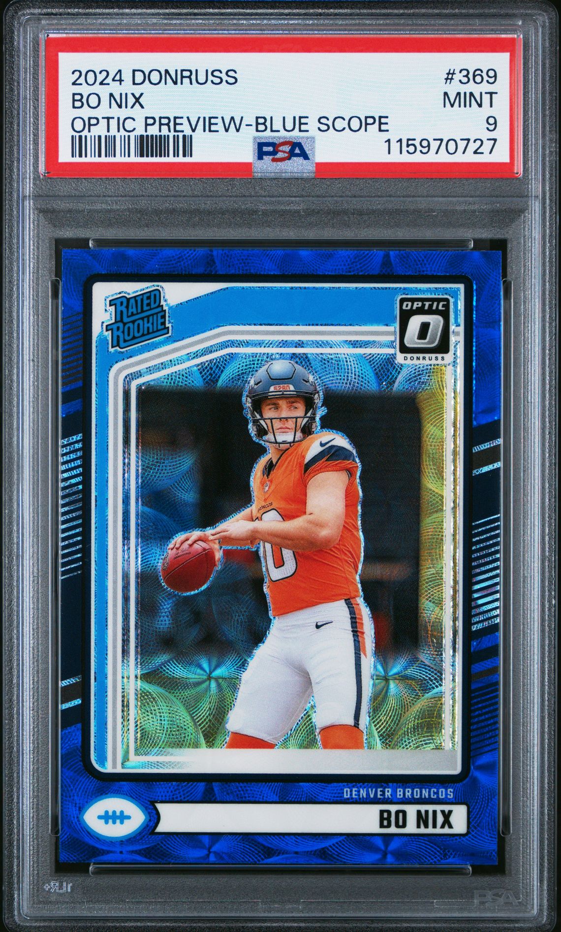 2024 Panini Donruss Bo Nix #369 (Optic Preview-Blue Scope) Mint 9 front