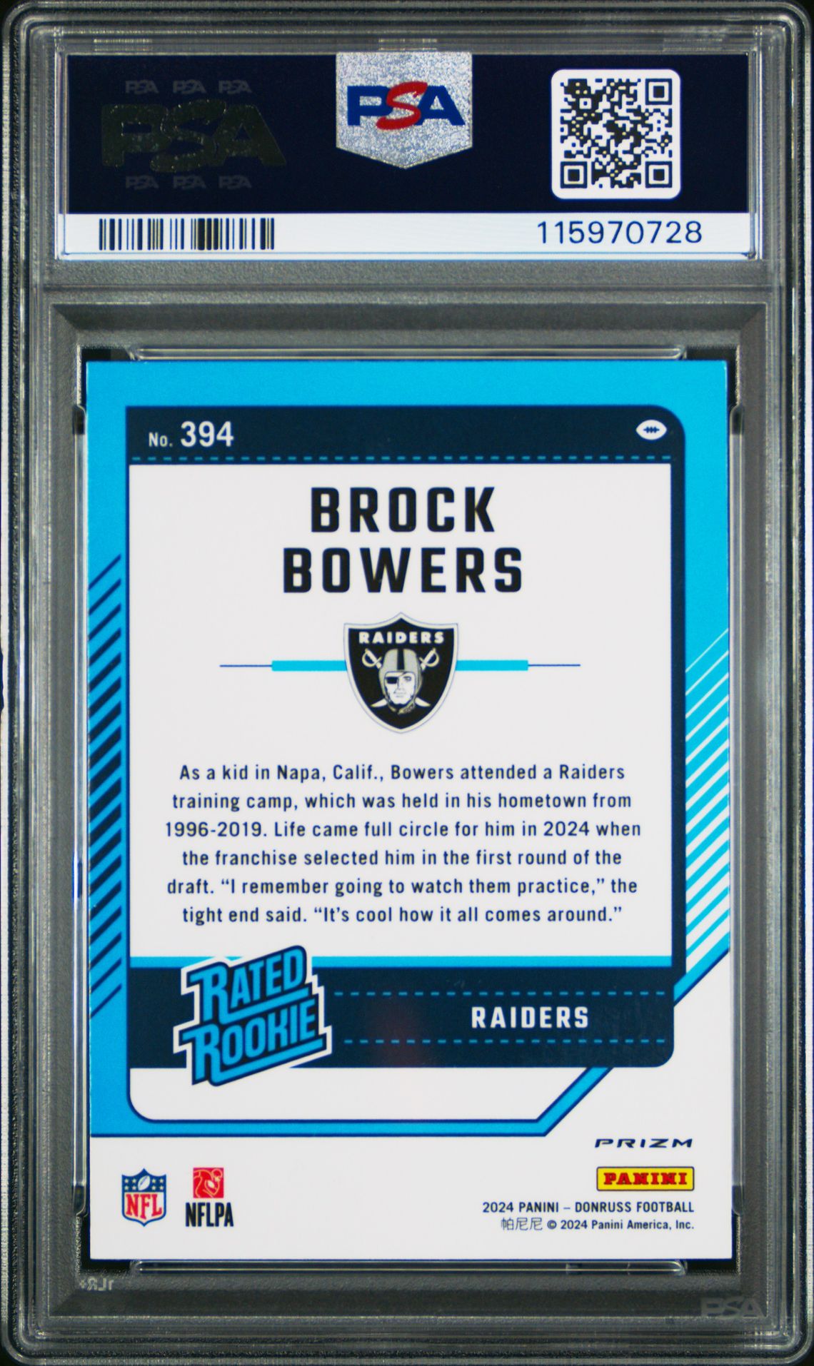 2024 Panini Donruss Brock Bowers #394 (Optic Preview-Red Wave) Mint 9 back