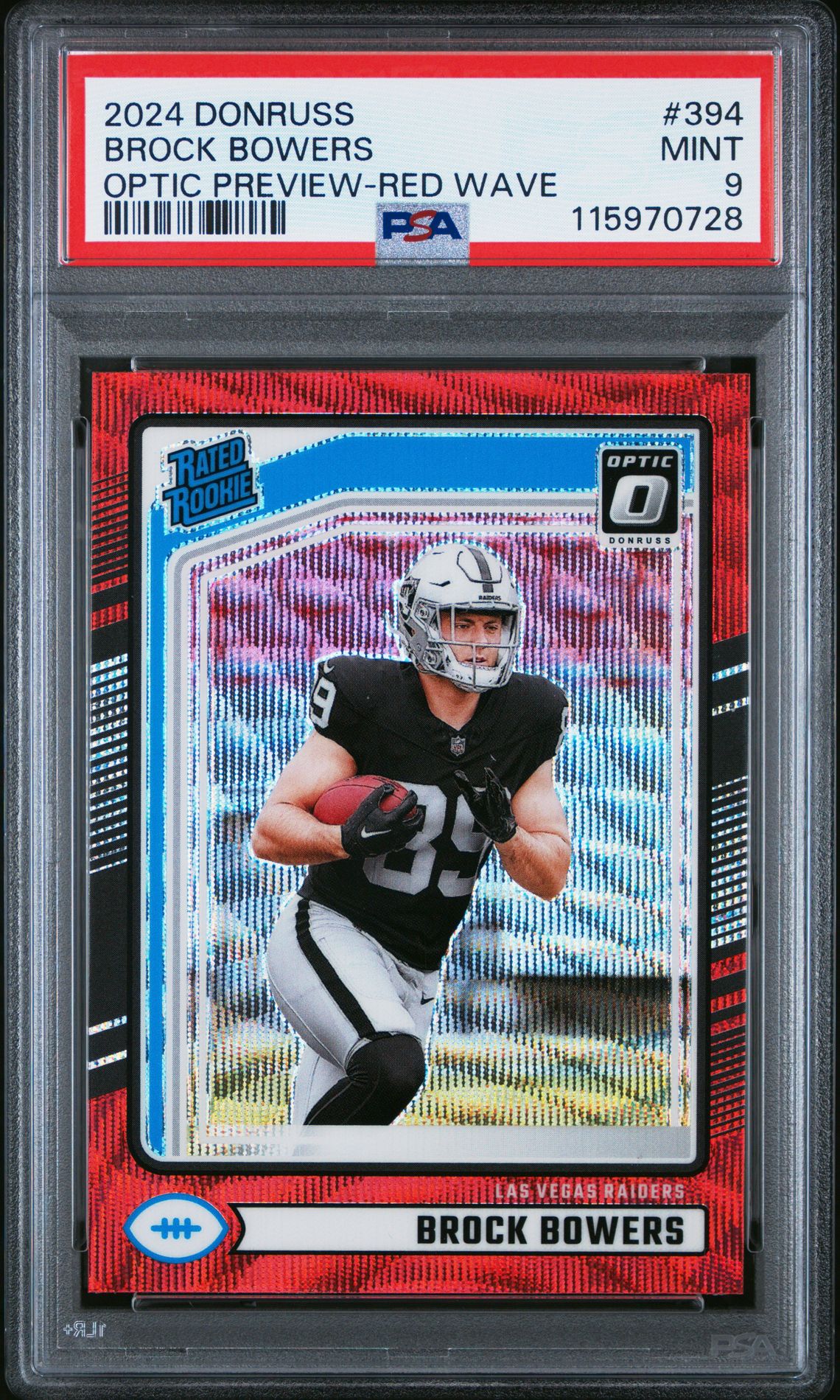 2024 Panini Donruss Brock Bowers #394 (Optic Preview-Red Wave) Mint 9 front