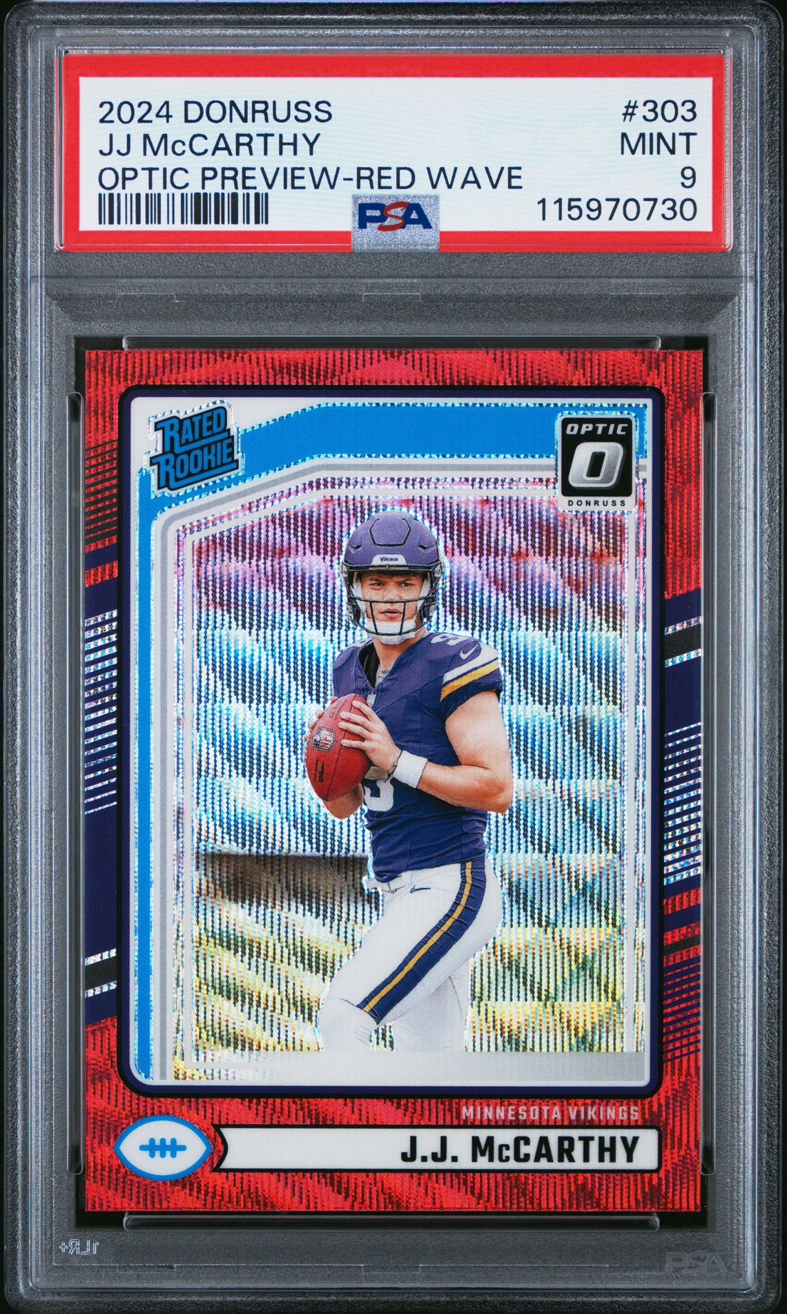 2024 Panini Donruss Jj Mccarthy #303 (Optic Preview-Red Wave) Mint 9 front