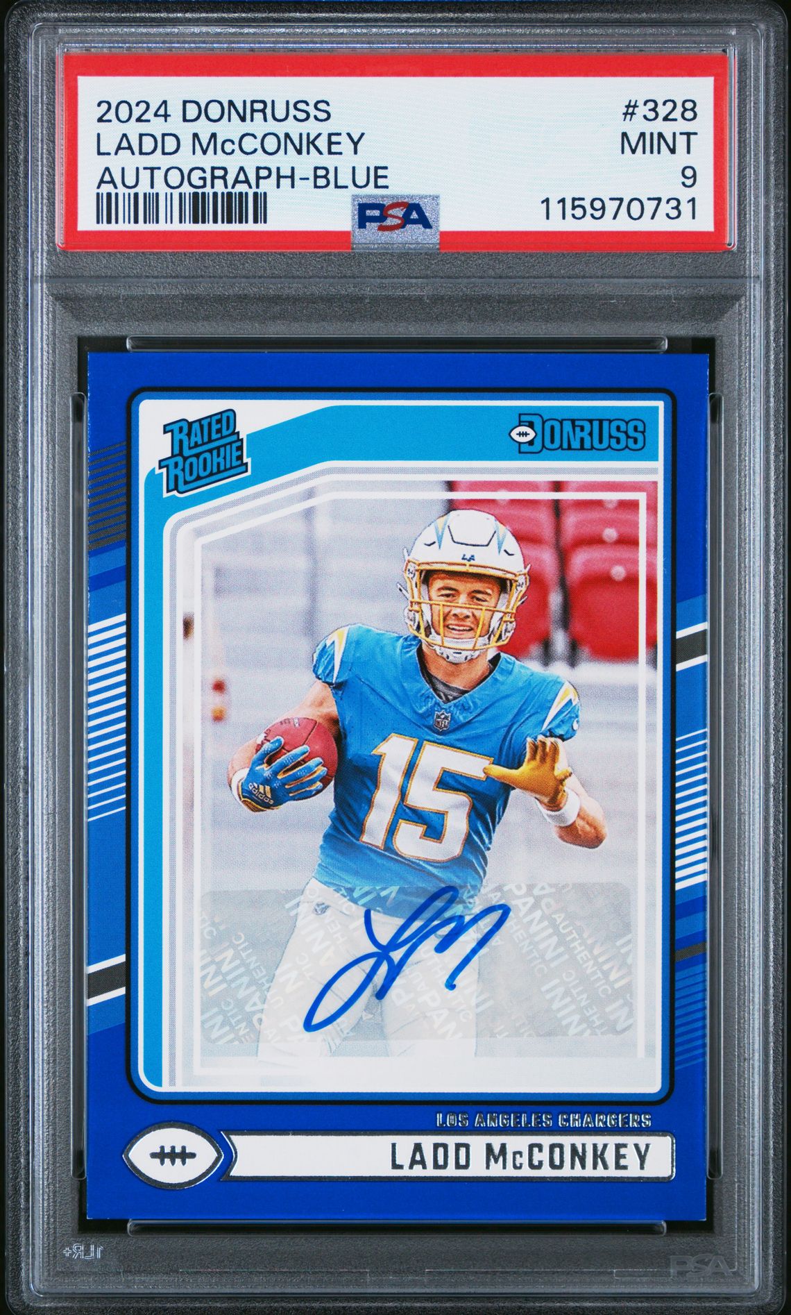 2024 Panini Donruss Ladd Mcconkey #328 (Autograph-Blue) Mint 9 front