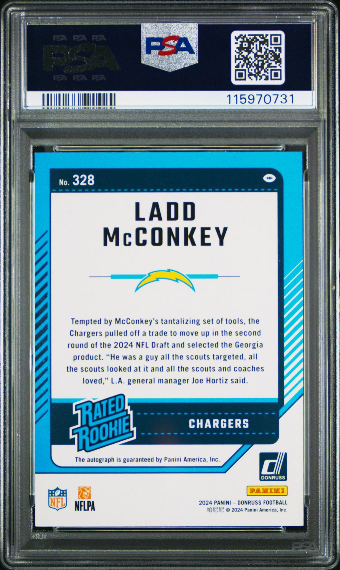 2024 Panini Donruss Ladd Mcconkey #328 (Autograph-Blue) Mint 9 back