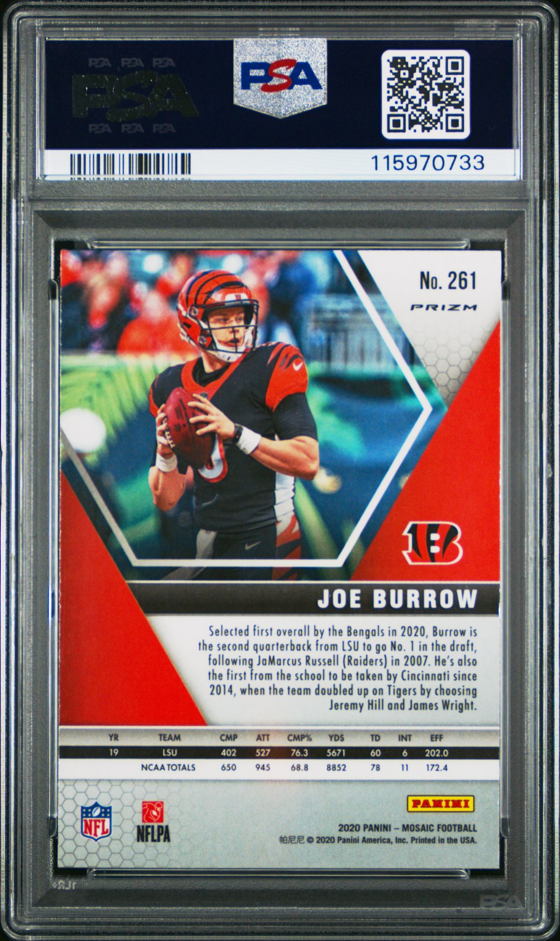 2020 Panini Mosaic Joe Burrow #261 (Silver Prizm) Mint 9 back