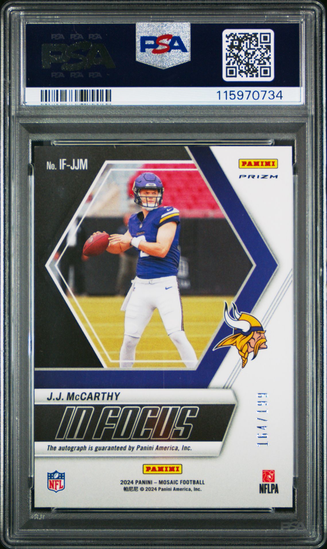 2024 Panini Mosaic In Focus Signatures Jj Mccarthy #Ifjjm (In Focus Signature-Red) Gem Mt 10 back