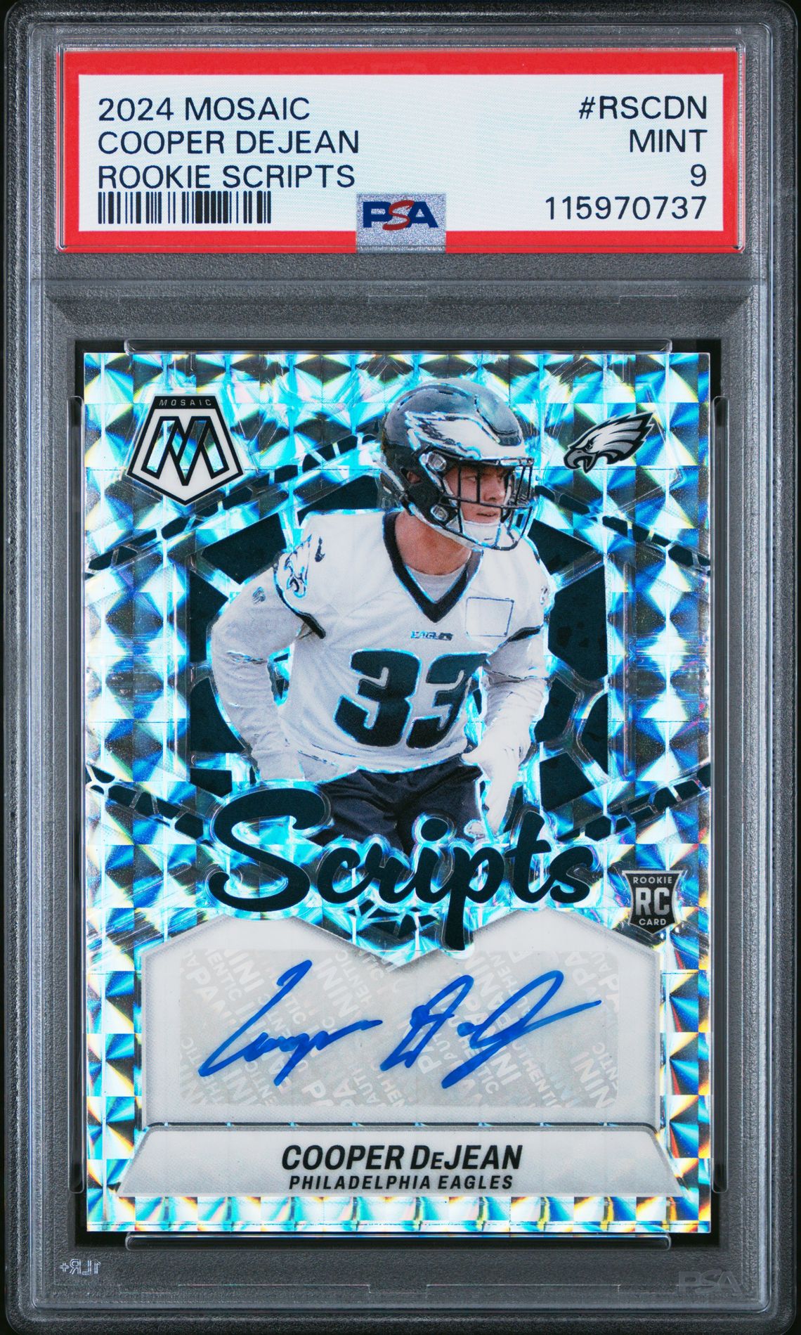 2024 Panini Mosaic Rookie Scripts Cooper Dejean #Rscdn Mint 9 front