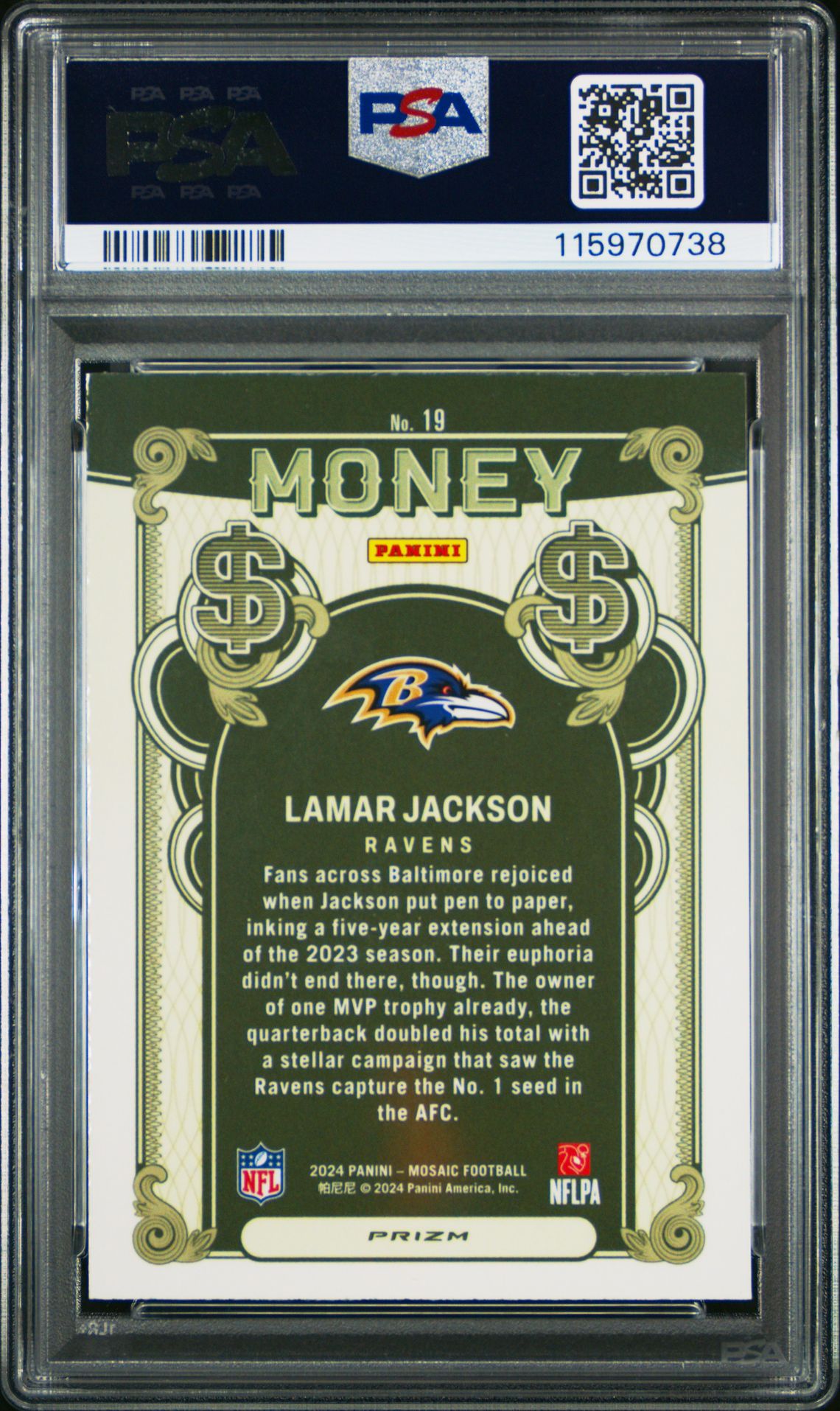 2024 Panini Mosaic Money Lamar Jackson #19 Mint 9 back