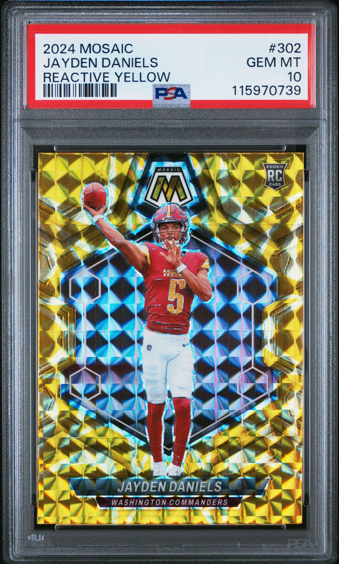 2024 Panini Mosaic Jayden Daniels #302 (Reactive Yellow) Gem Mt 10 front