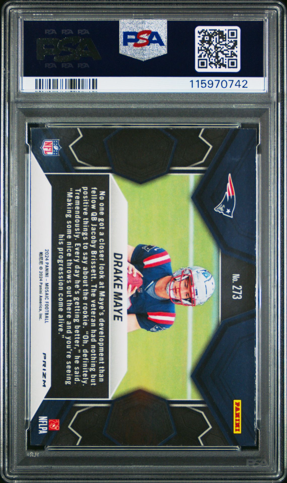 2024 Panini Mosaic Drake Maye #273 (Camo Pink) Gem Mt 10 back