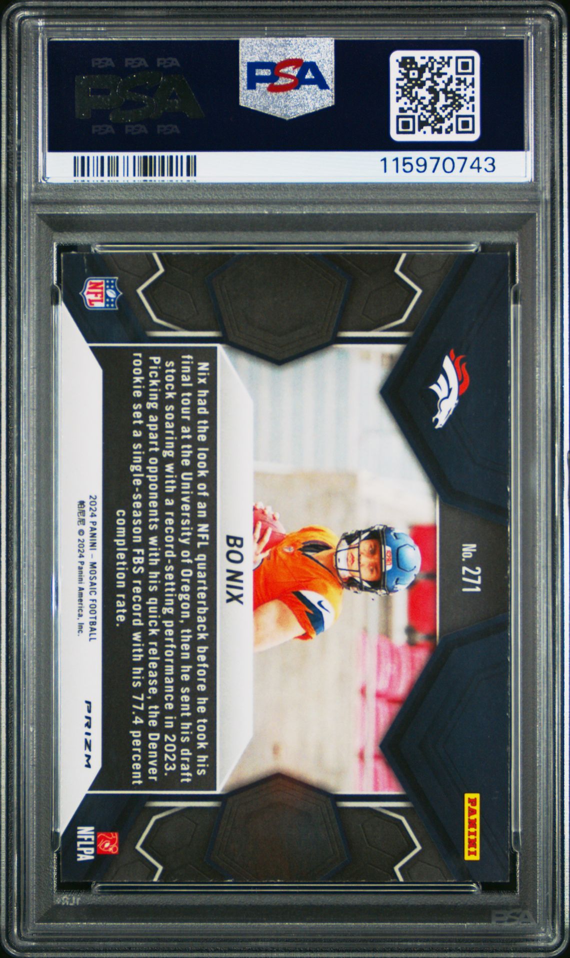 2024 Panini Mosaic Bo Nix #271 (Mosaic) Gem Mt 10 back