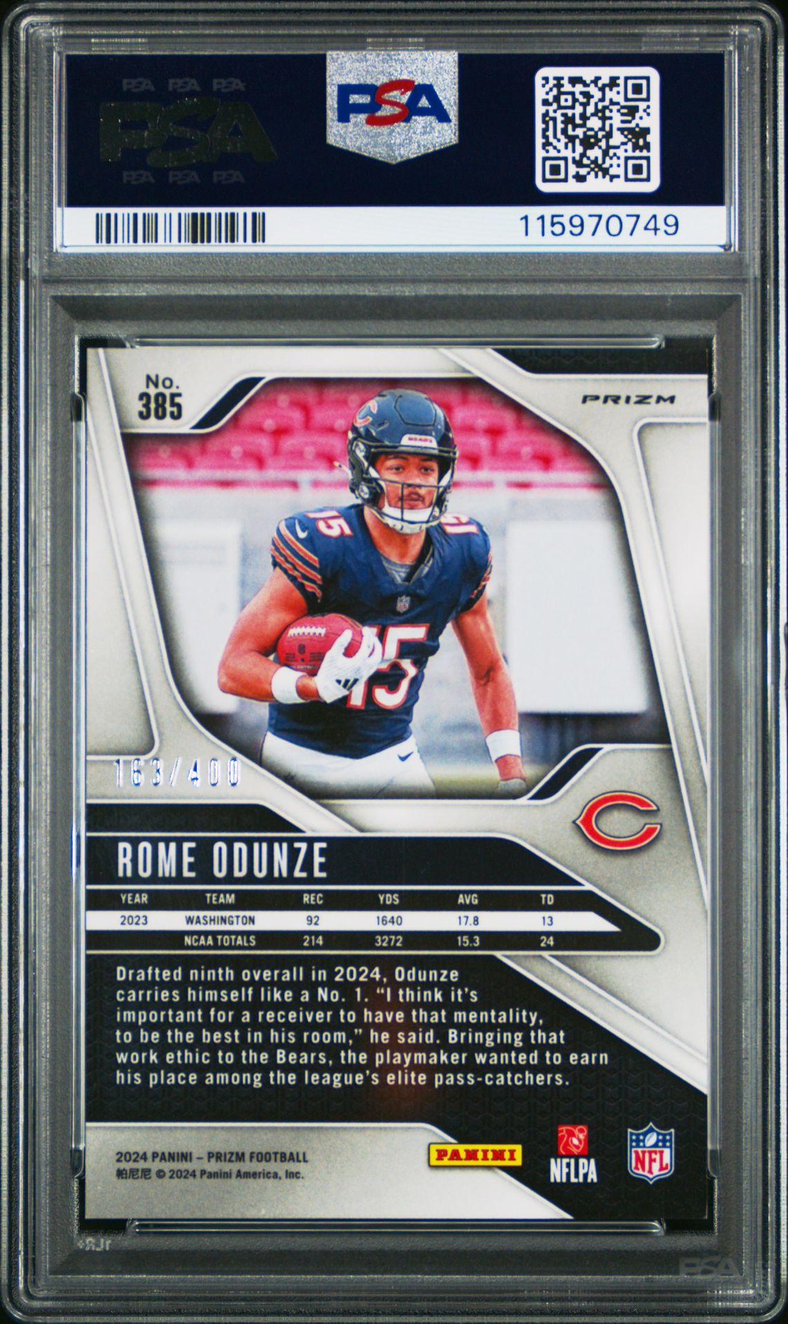 2024 Panini Prizm Rome Odunze #385 (Pandora) Mint 9 back