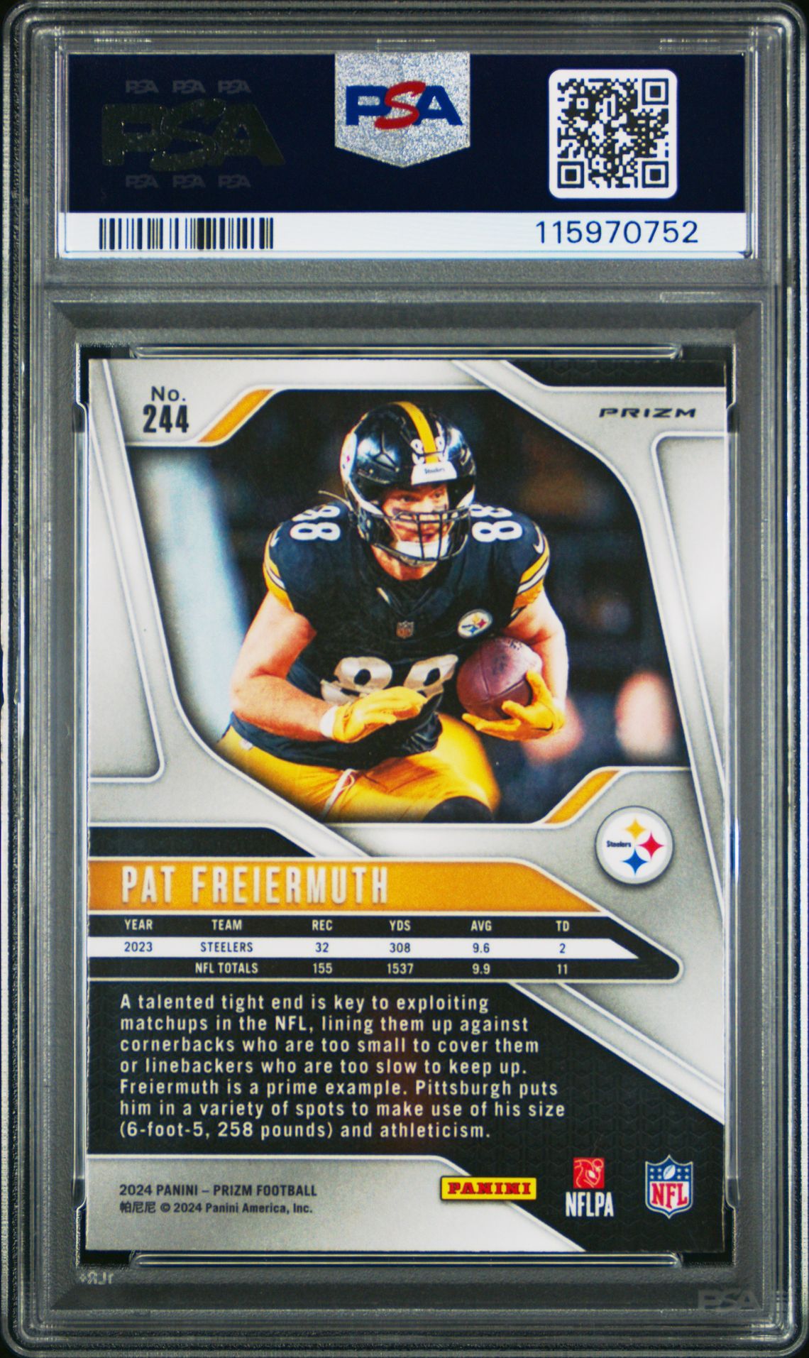 2024 Panini Prizm Pat Freiermuth #244 (Press Proof) Mint 9 back