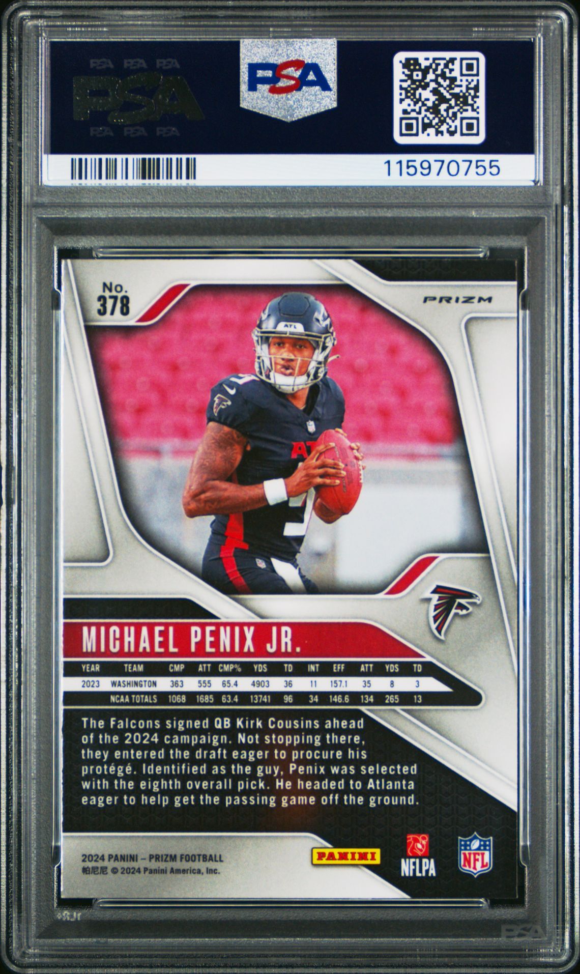2024 Panini Prizm Michael Penix Jr. #378 (Silver Prizm) Mint 9 back