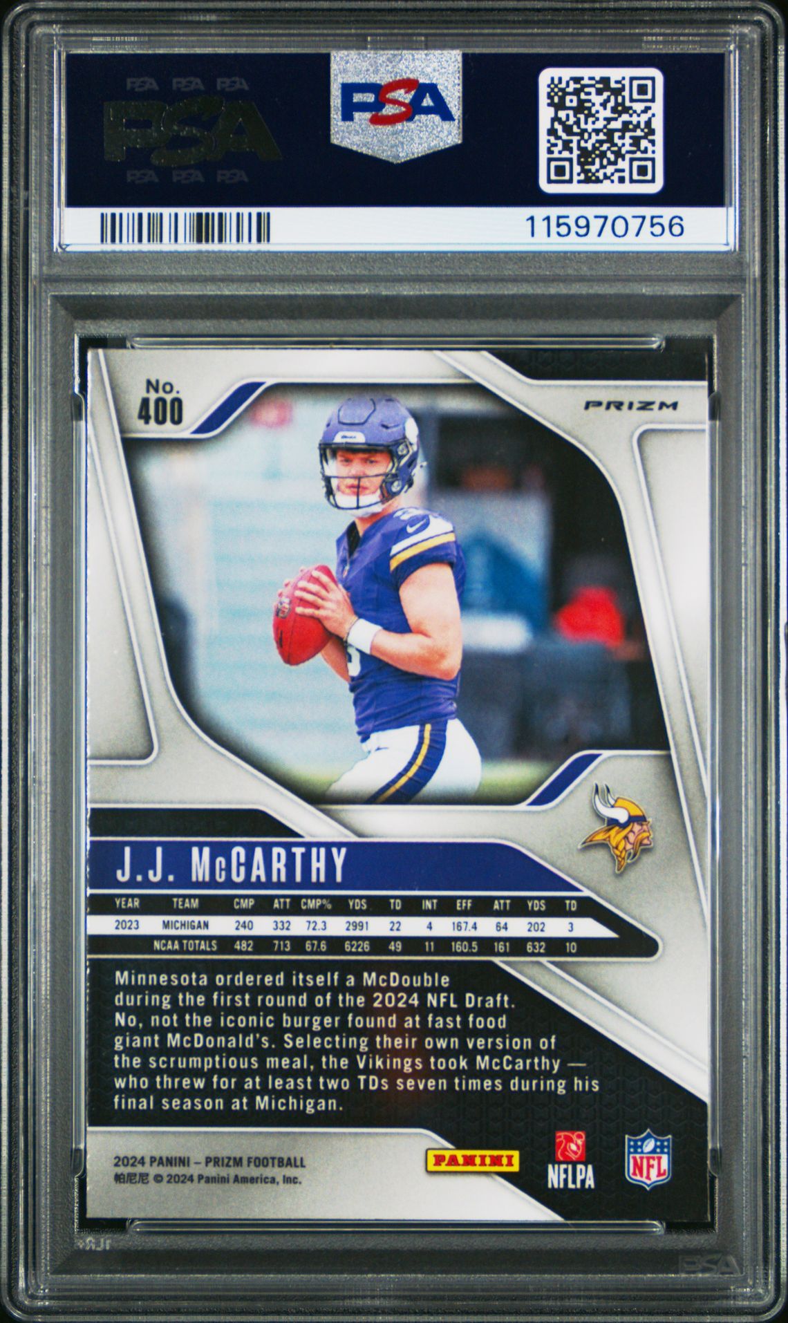 2024 Panini Prizm Jj Mccarthy #400 (Lazer Prizm) Nm-Mt 8 back