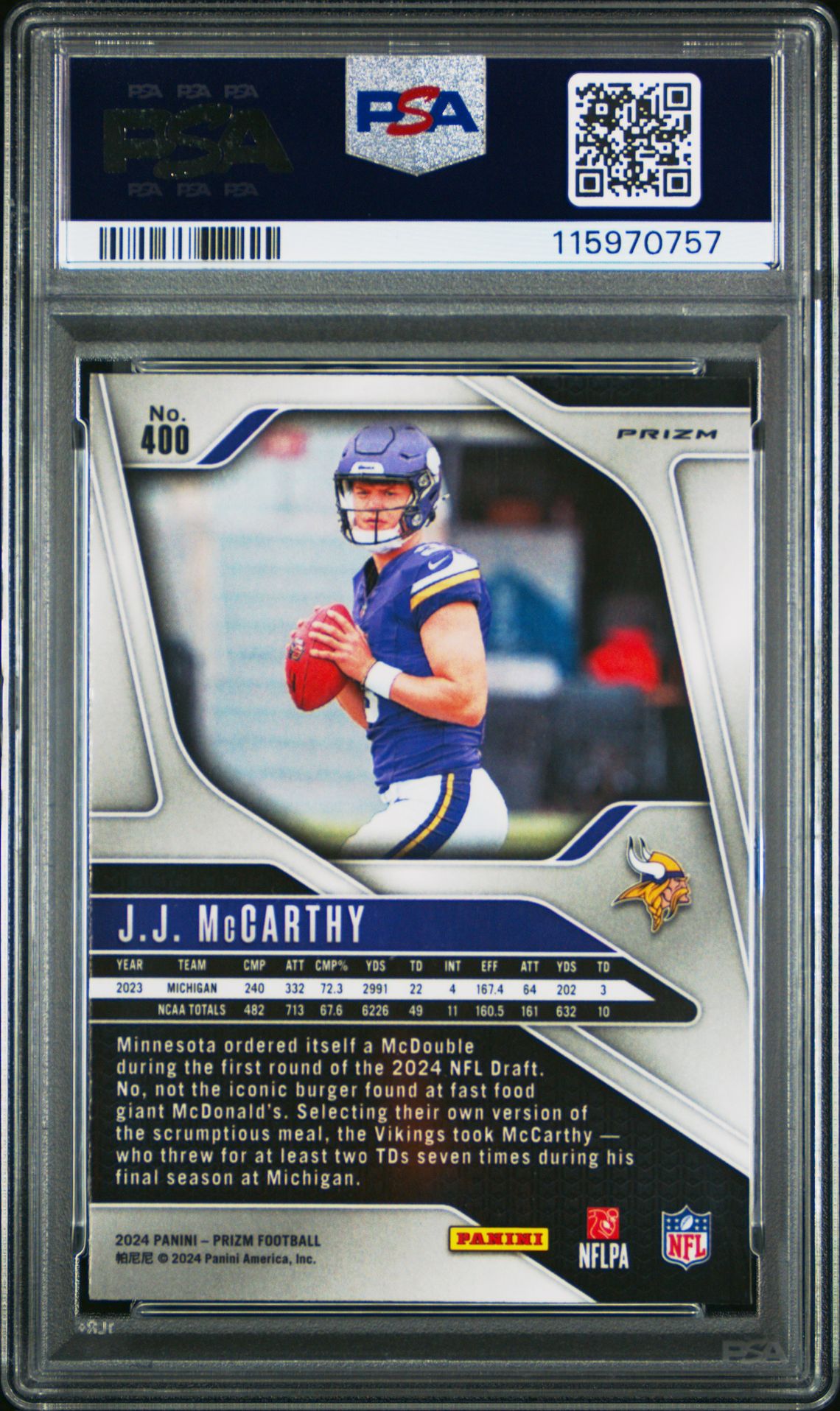 2024 Panini Prizm Jj Mccarthy #400 (Red/White/Blue Prizm) Nm-Mt 8 back