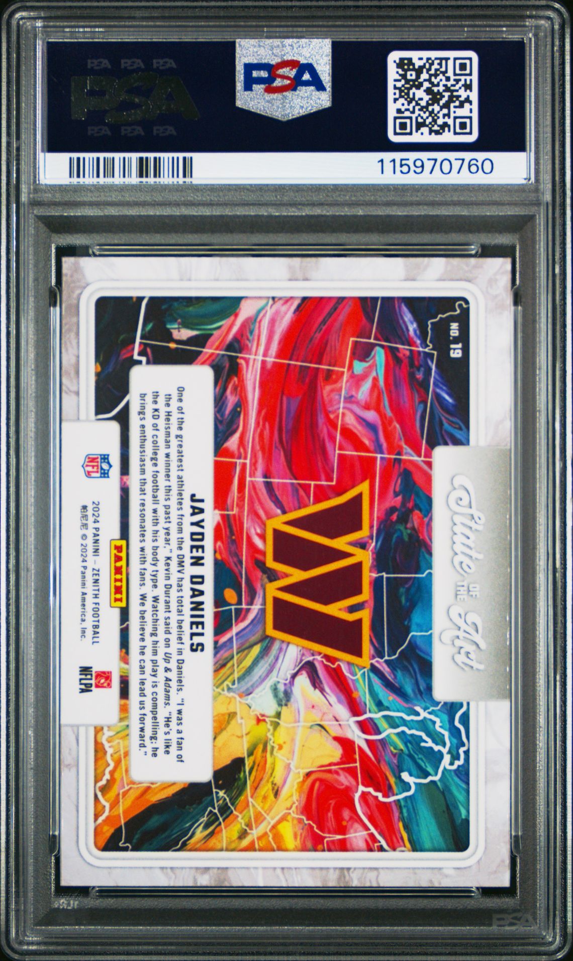 2024 Panini Zenith State Of The Art Jayden Daniels #19 Mint 9 back