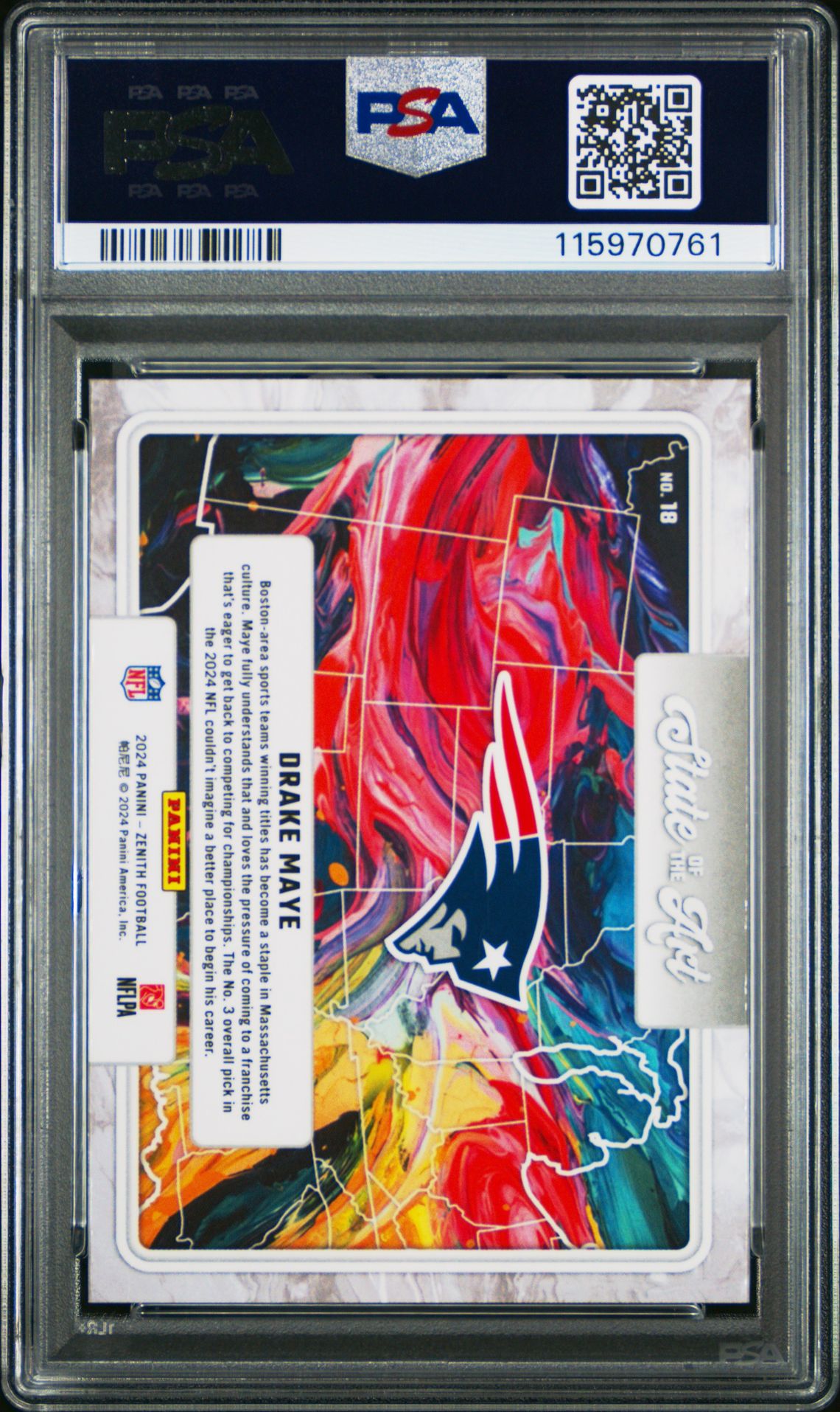 2024 Panini Zenith State Of The Art Drake Maye #18 Mint 9 back