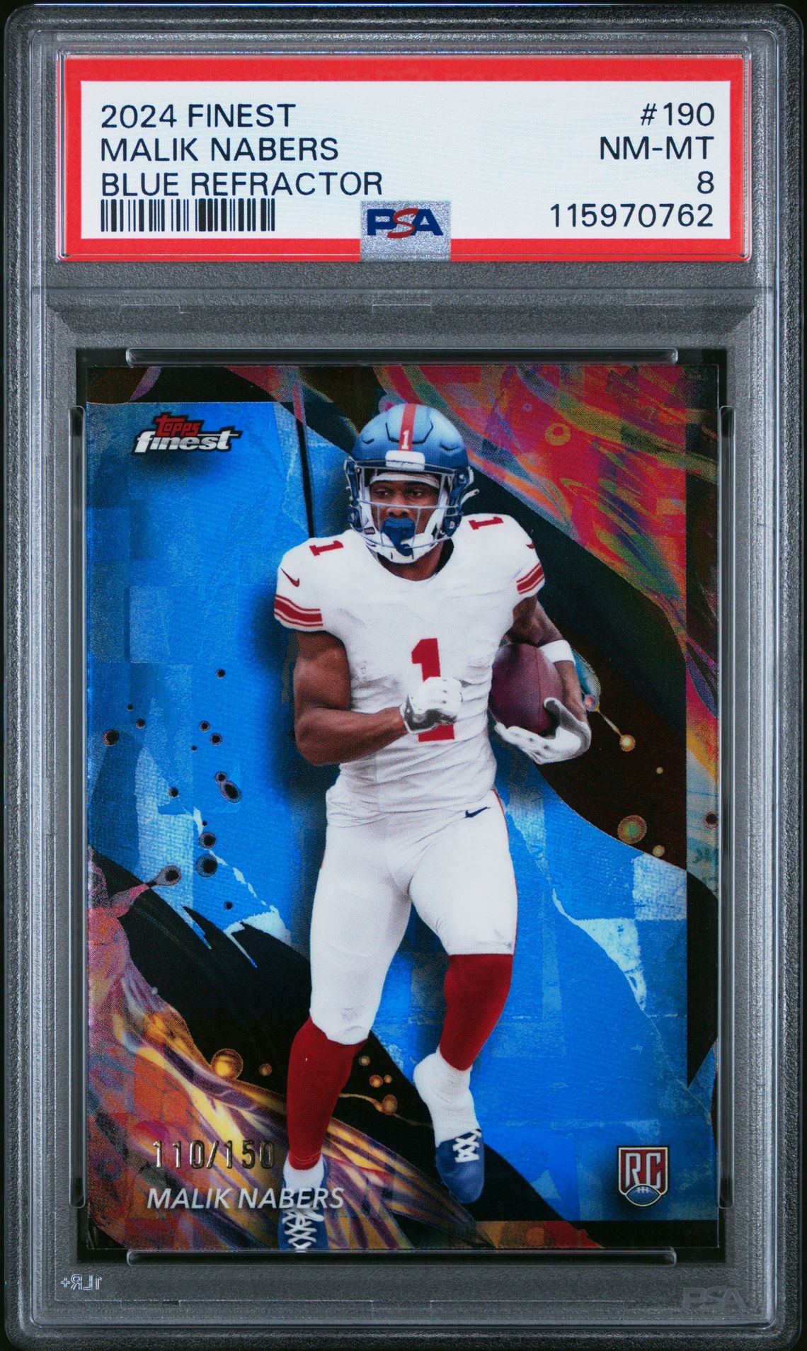 2024 Topps Finest Malik Nabers #190 (Blue Refractor) Nm-Mt 8 front