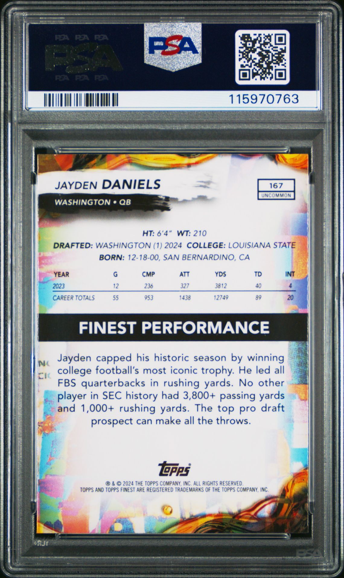 2024 Topps Finest Jayden Daniels #167 (Checkerboard) Mint 9 back