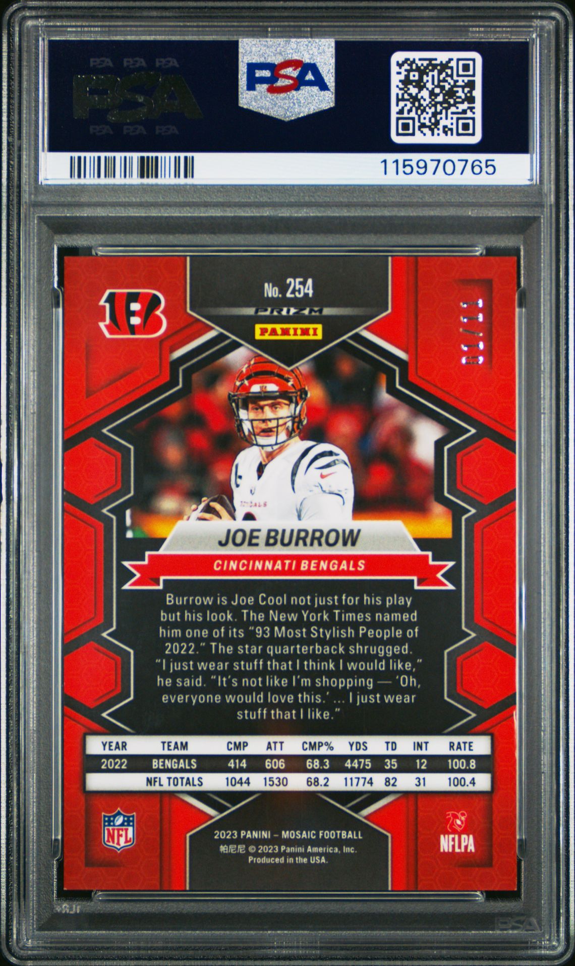 2023 Panini Mosaic Joe Burrow #254 (Green Swirl) Mint 9 back