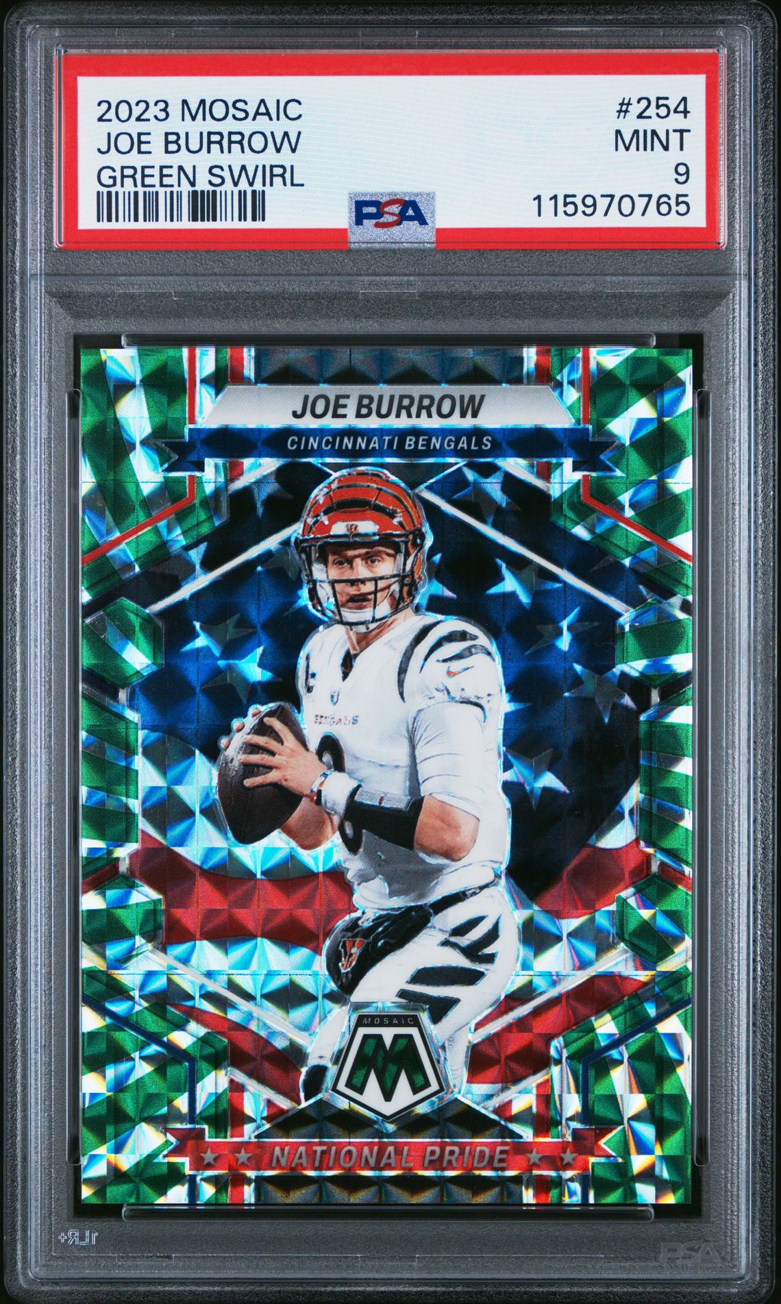 2023 Panini Mosaic Joe Burrow #254 (Green Swirl) Mint 9 front