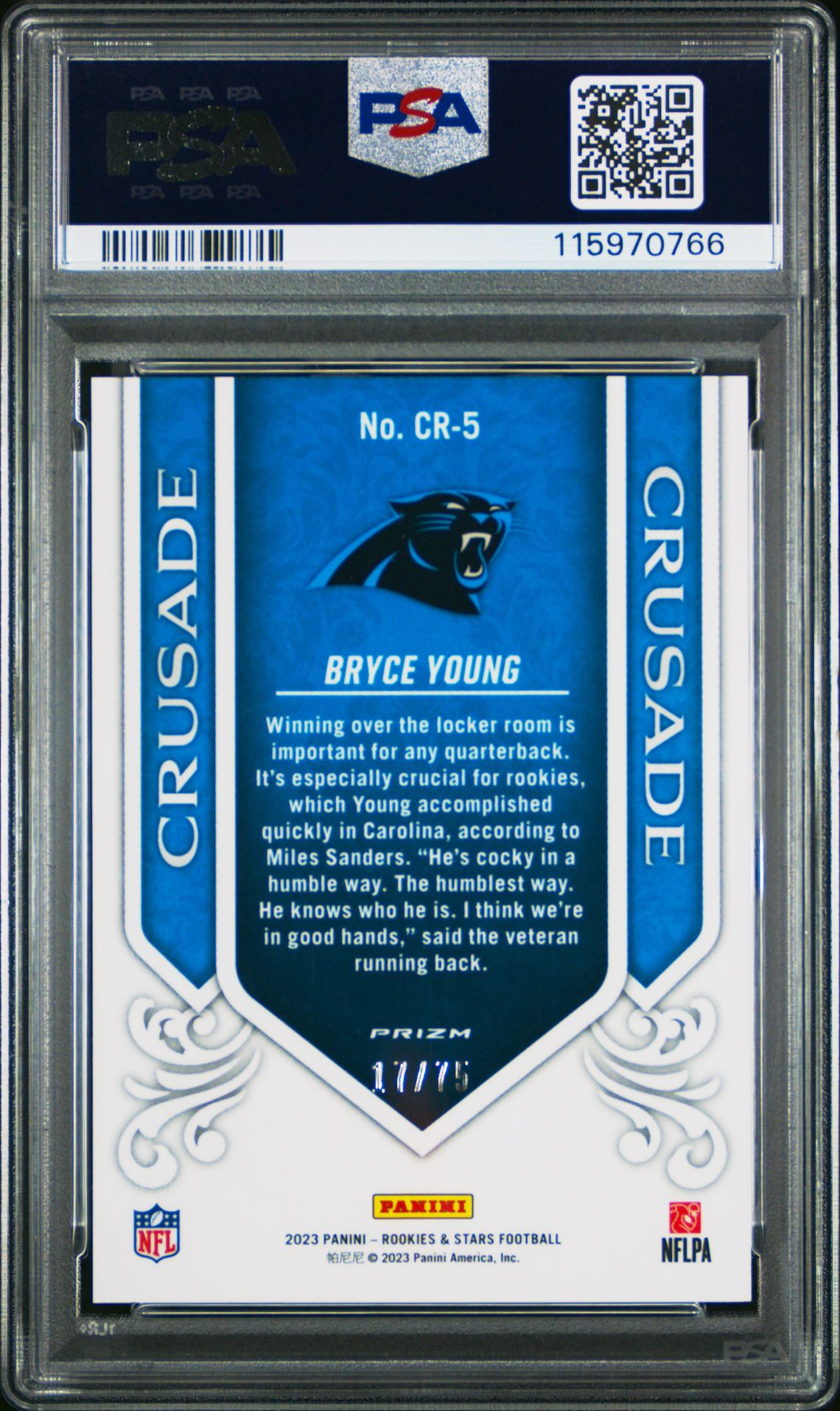 2023 Panini Rookies & Stars Crusade Bryce Young #Cr5 (Crusade-Pandora) Gem Mt 10 back